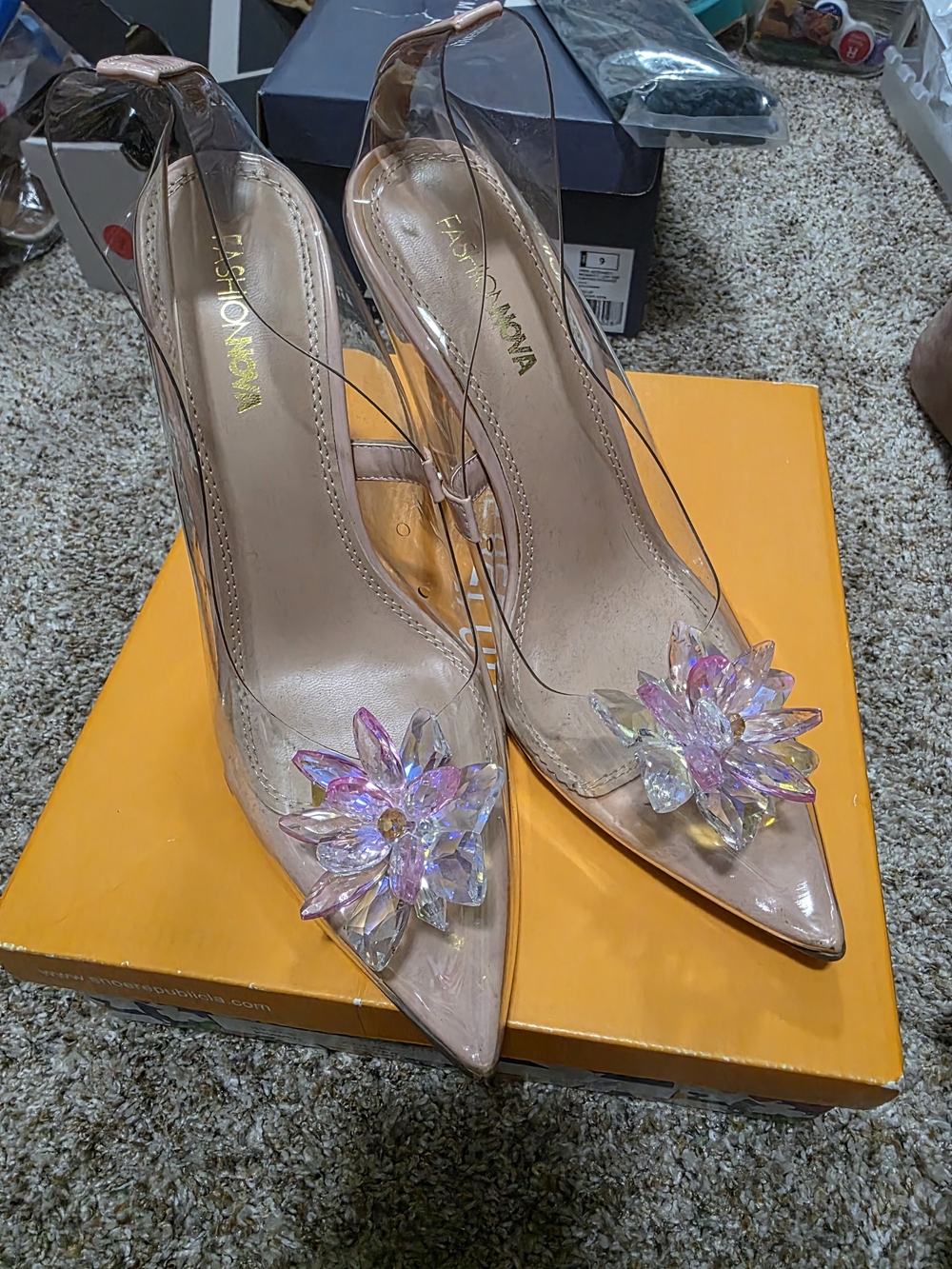 Fashion Nova Clear Pink Crystal-Embellished  Pumps